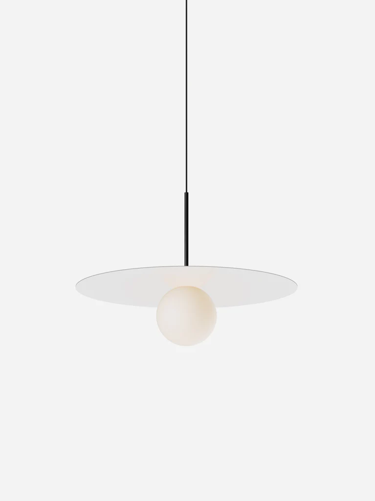Pablo Designs Bola Disc Colors pendant – 22" White disc, Matte Black stem