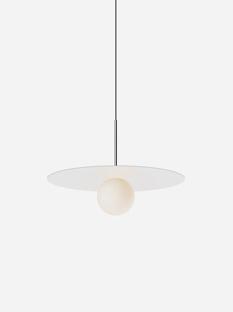 Pablo Designs Bola Disc Colors pendant – 22" White disc, Chrome stem