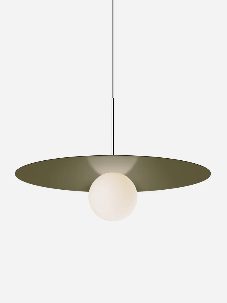 Pablo Designs Bola Disc Colors pendant – 32" Moss disc, Chrome stem