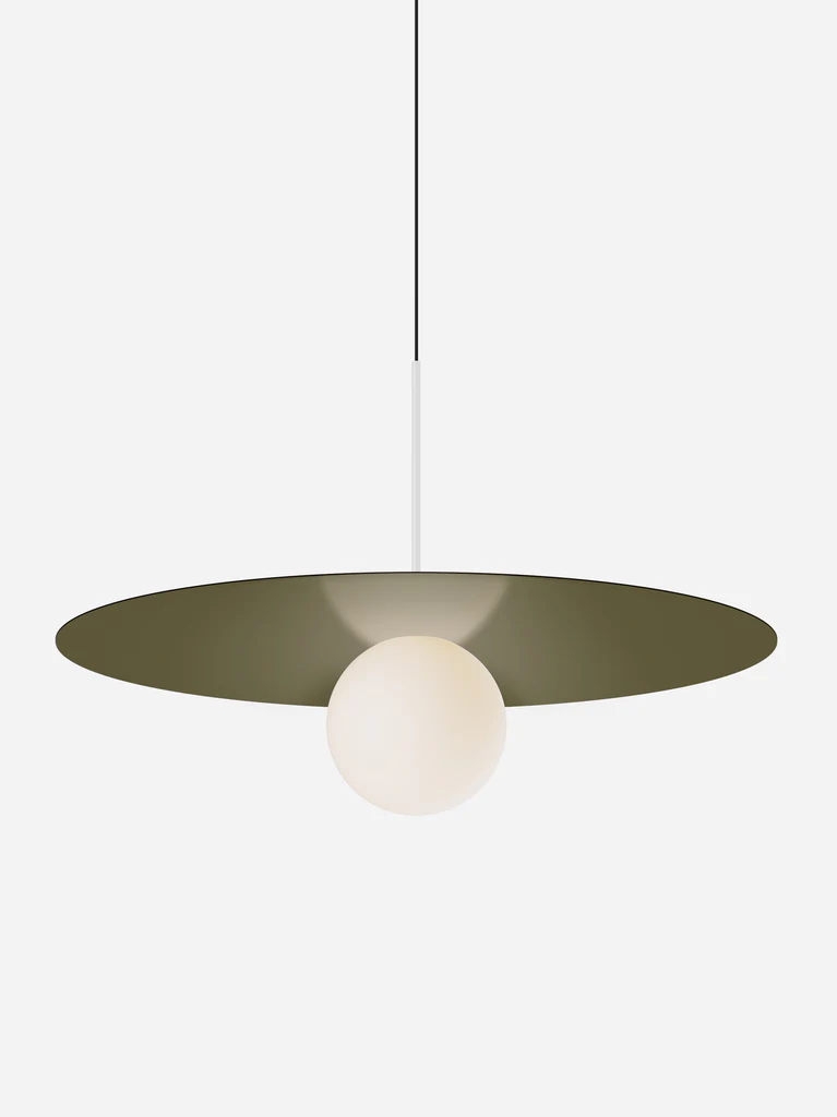 Pablo Designs Bola Disc Colors pendant – 32" Moss disc, Matte White stem
