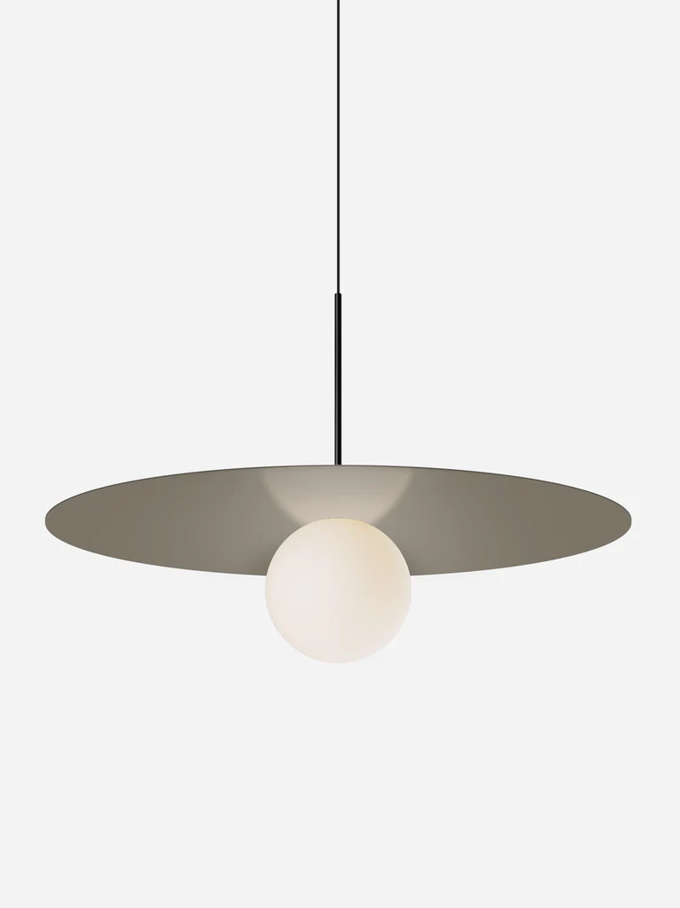 Pablo Designs Bola Disc Colors pendant – 32" Taupe disc, Matte Black stem