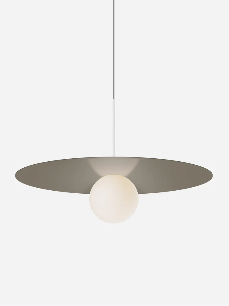 Pablo Designs Bola Disc Colors pendant – 32" Taupe disc, Matte White stem