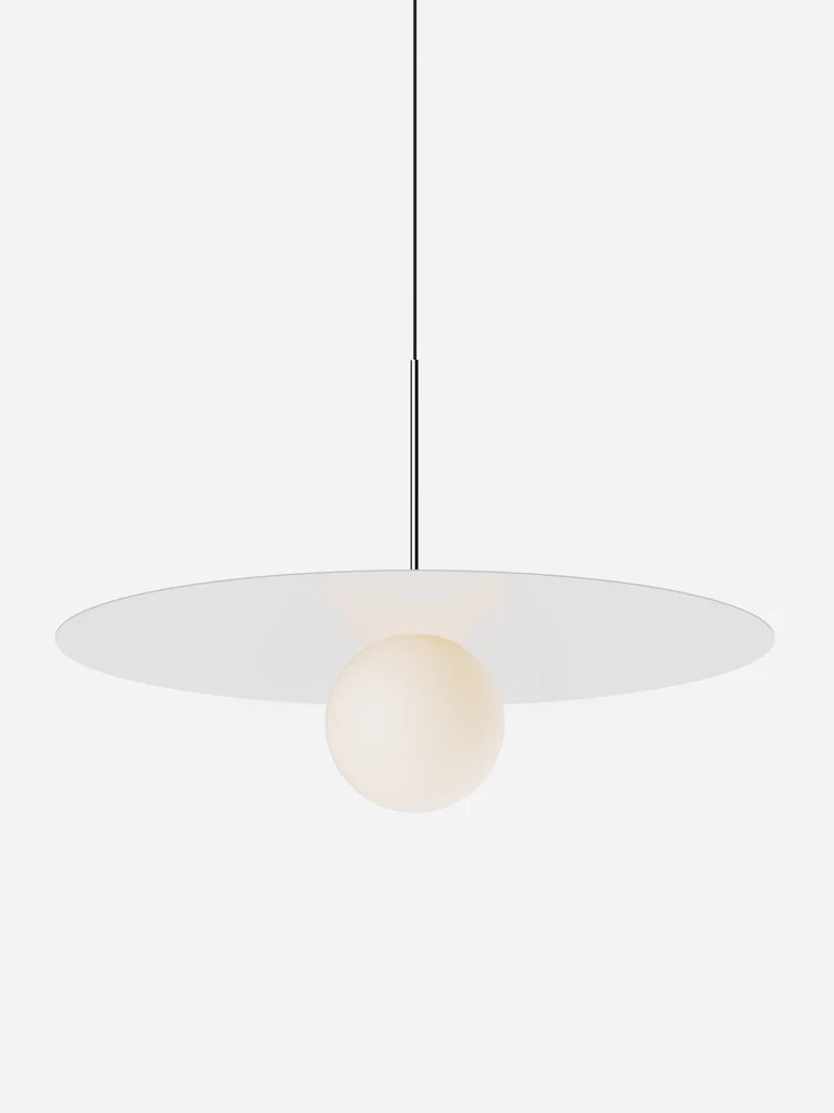 Pablo Designs Bola Disc Colors pendant – 32" White disc, Chrome stem