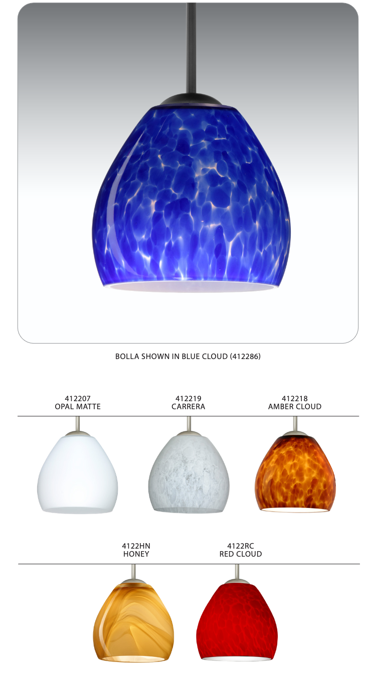 Available glass shade colors for the Besa Bolla pendant light including artisan handcrafted finishes