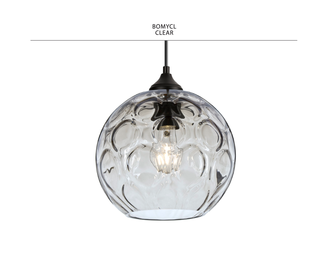 Contemporary Bombay pendant fixture with decorative glass and black finish