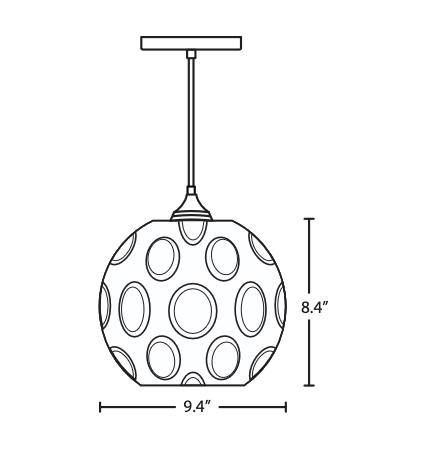 Dimension diagram showing the Besa Bombay pendant light specifications