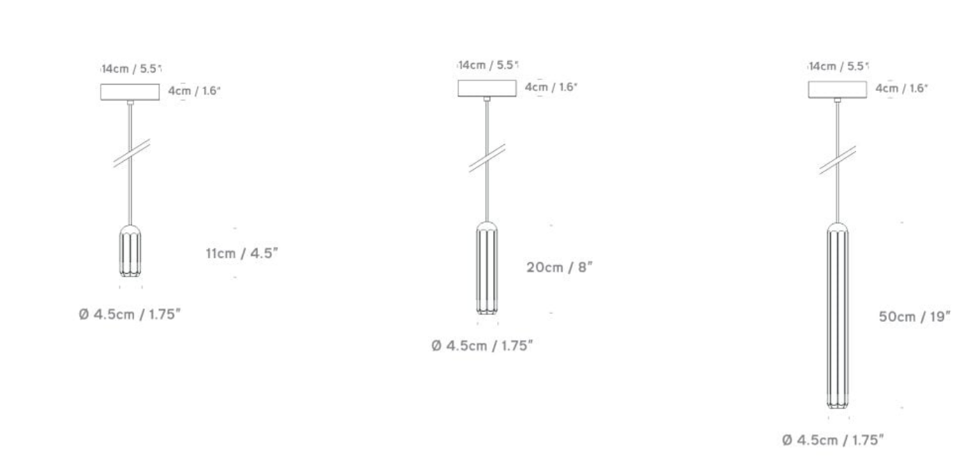 Line drawing of Innermost Brixton spot pendant light, illustrating octagonal design and dimensions for architectural planning.