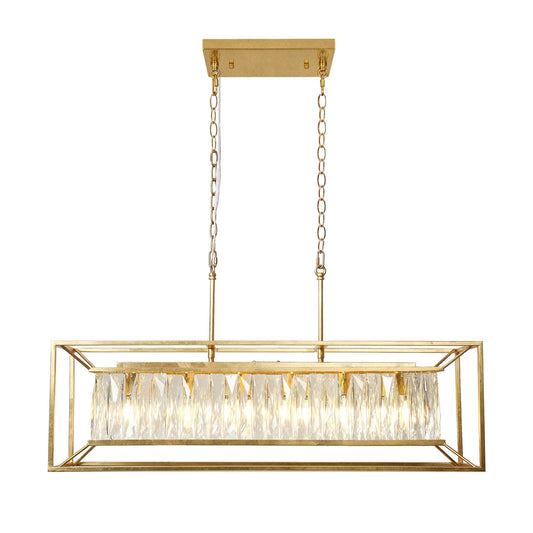 Bulbophyllum Modern Brass Crystal Rectangle Chandelier With Crystal 37 - LNC Home
