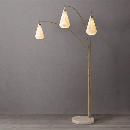 Concord Bone Porcelain Shade 3 Light Arc Floor Lamp 85 Weathered Brass Walnut 237726Wb by Nova California