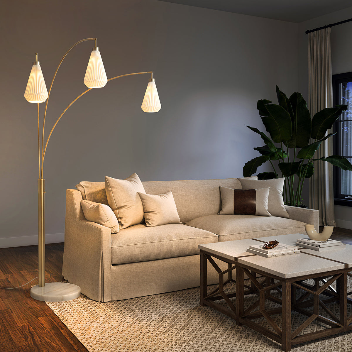 Concord Bone Porcelain 3-Light Arc Floor Lamp, 85" by Nova of California – view 1