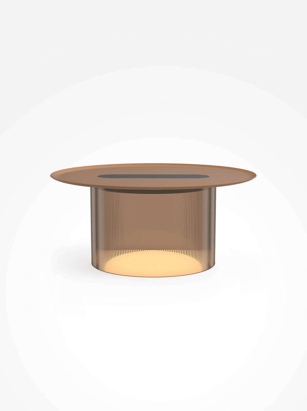 Carousel large wireless-charging table lamp, bronze base, terracotta tray, 16 in tray, studio shot