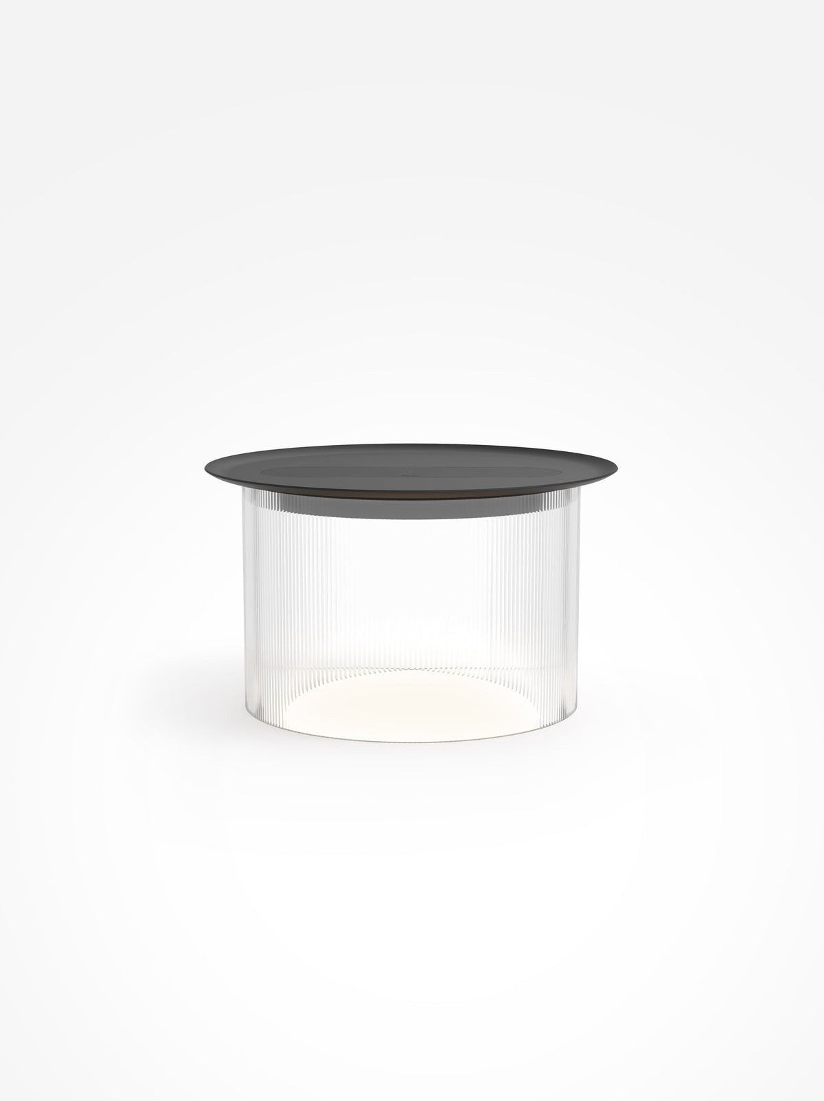 Carousel large wireless-charging table lamp, clear base, black tray, 12 in tray, studio shot