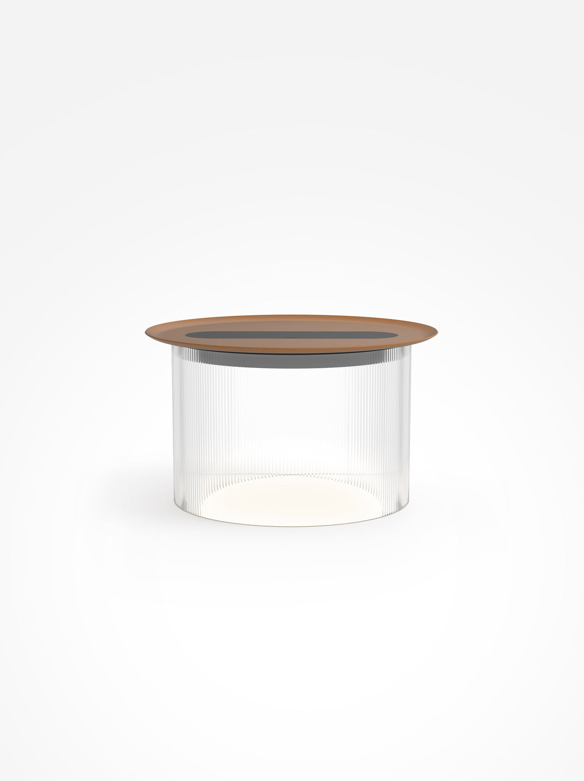 Carousel large wireless-charging table lamp, clear base, terracotta tray, 12 in tray, studio shot