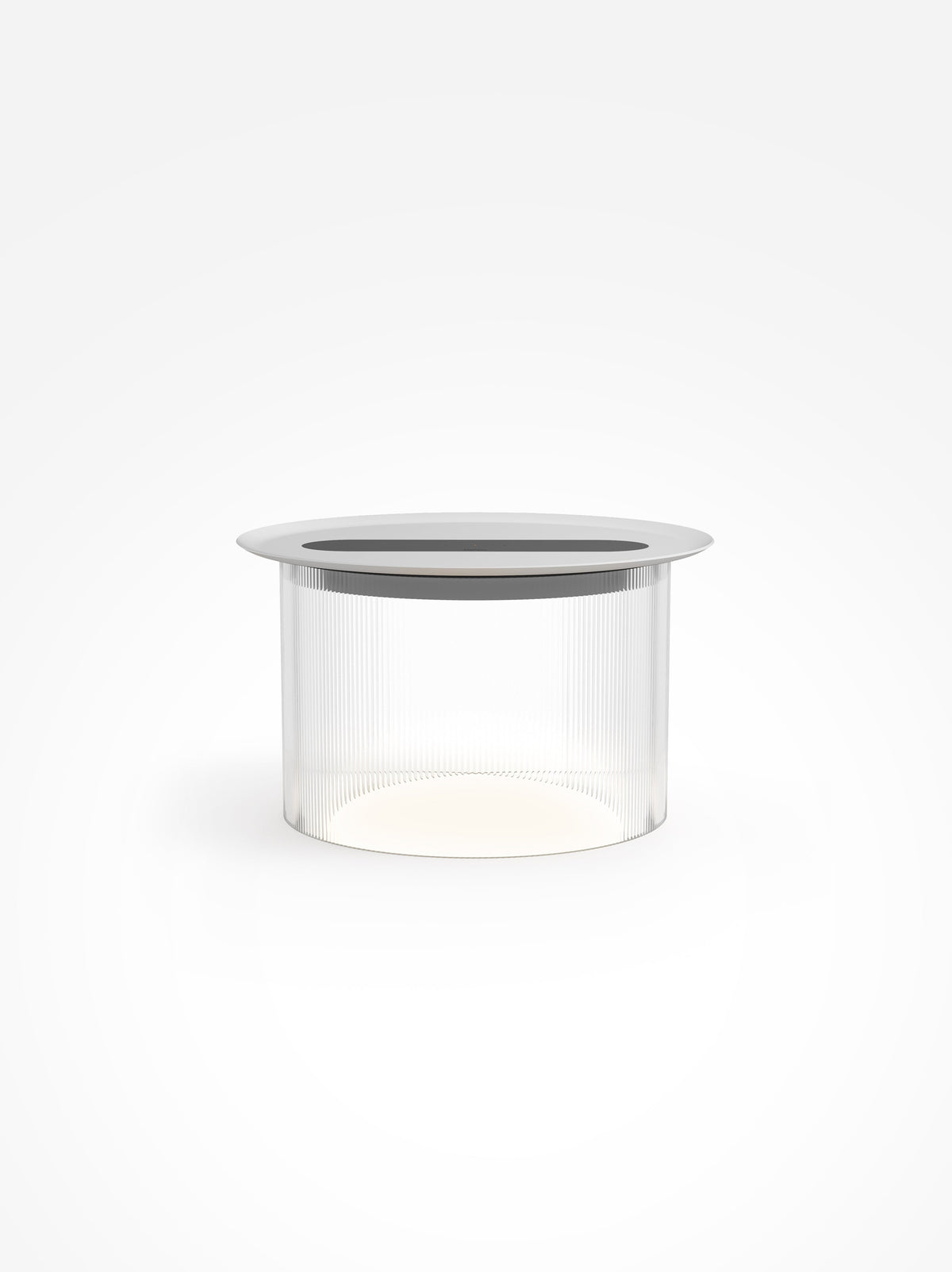 Carousel large wireless-charging table lamp, clear base, white tray, 12 in tray, studio shot