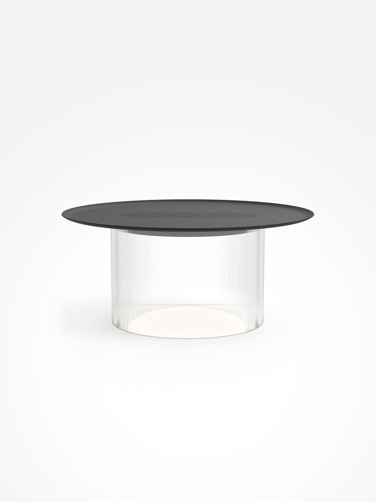 Carousel large wireless-charging table lamp, clear base, black tray, 16 in tray, studio shot