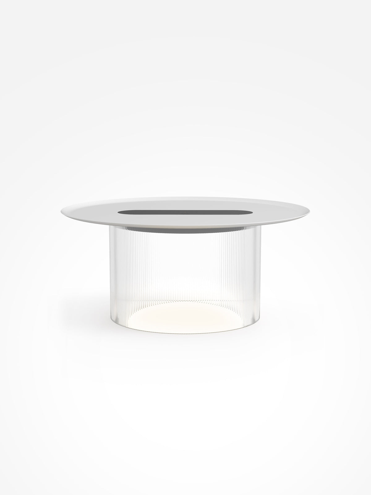 Carousel large wireless-charging table lamp, clear base, white tray, 16 in tray, studio shot