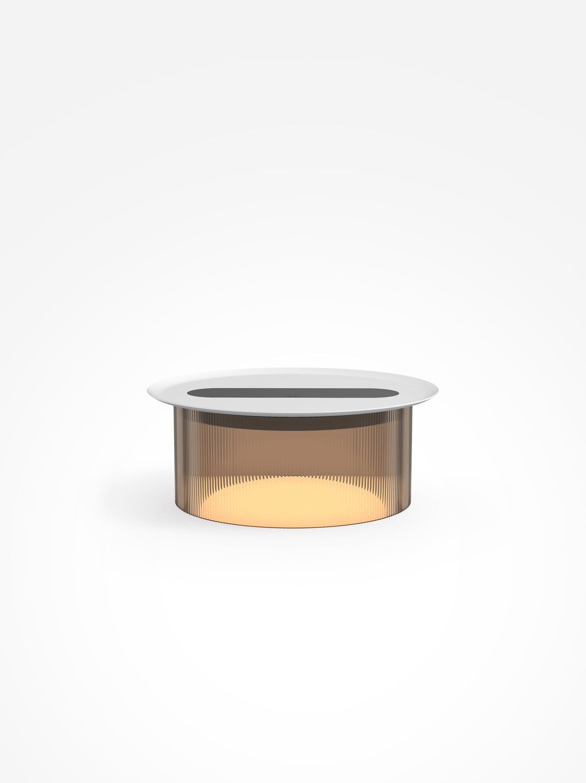 Carousel wireless-charging table lamp, bronze base, white tray, 12 in tray, studio shot