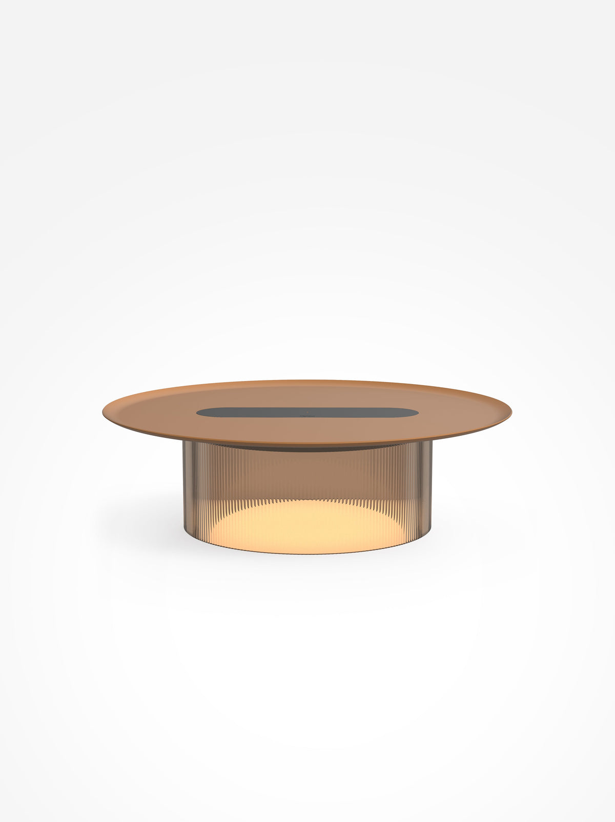 Carousel wireless-charging table lamp, bronze base, terracotta tray, 16 in tray, studio shot