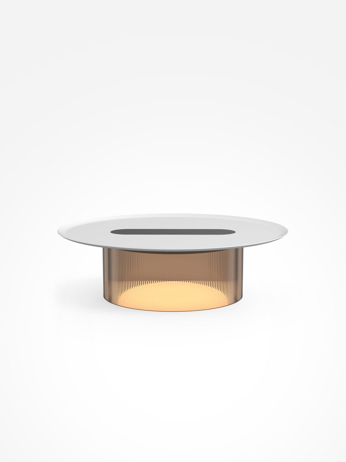 Carousel wireless-charging table lamp, bronze base, white tray, 16 in tray, studio shot