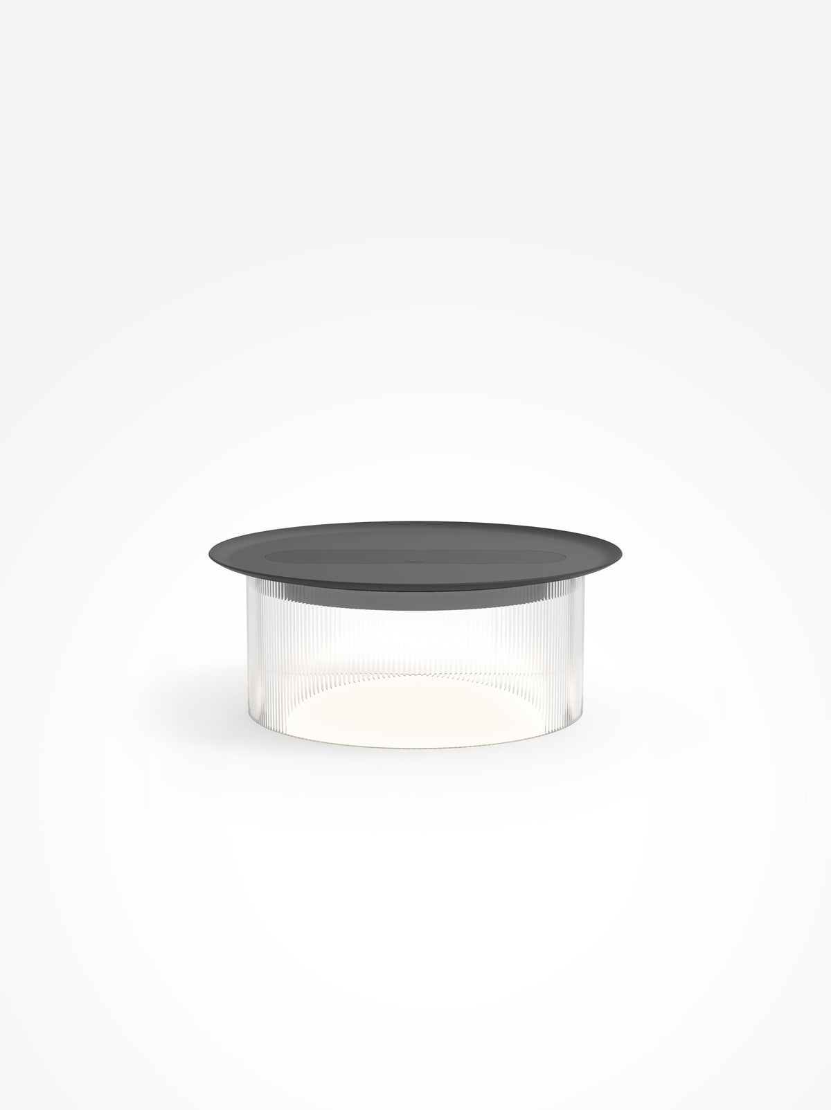 Carousel wireless-charging table lamp, clear base, black tray, 12 in tray, studio shot