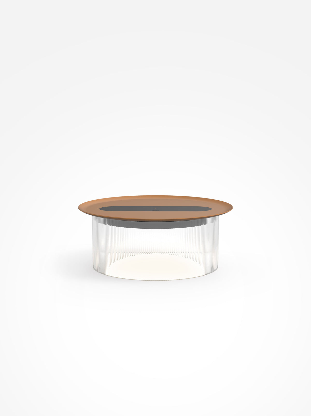 Carousel wireless-charging table lamp, clear base, terracotta tray, 12 in tray, studio shot