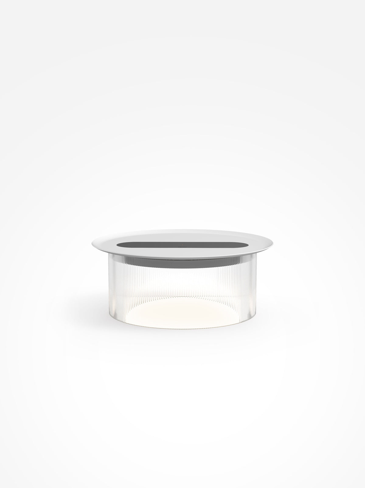 Carousel wireless-charging table lamp, clear base, white tray, 12 in tray, studio shot
