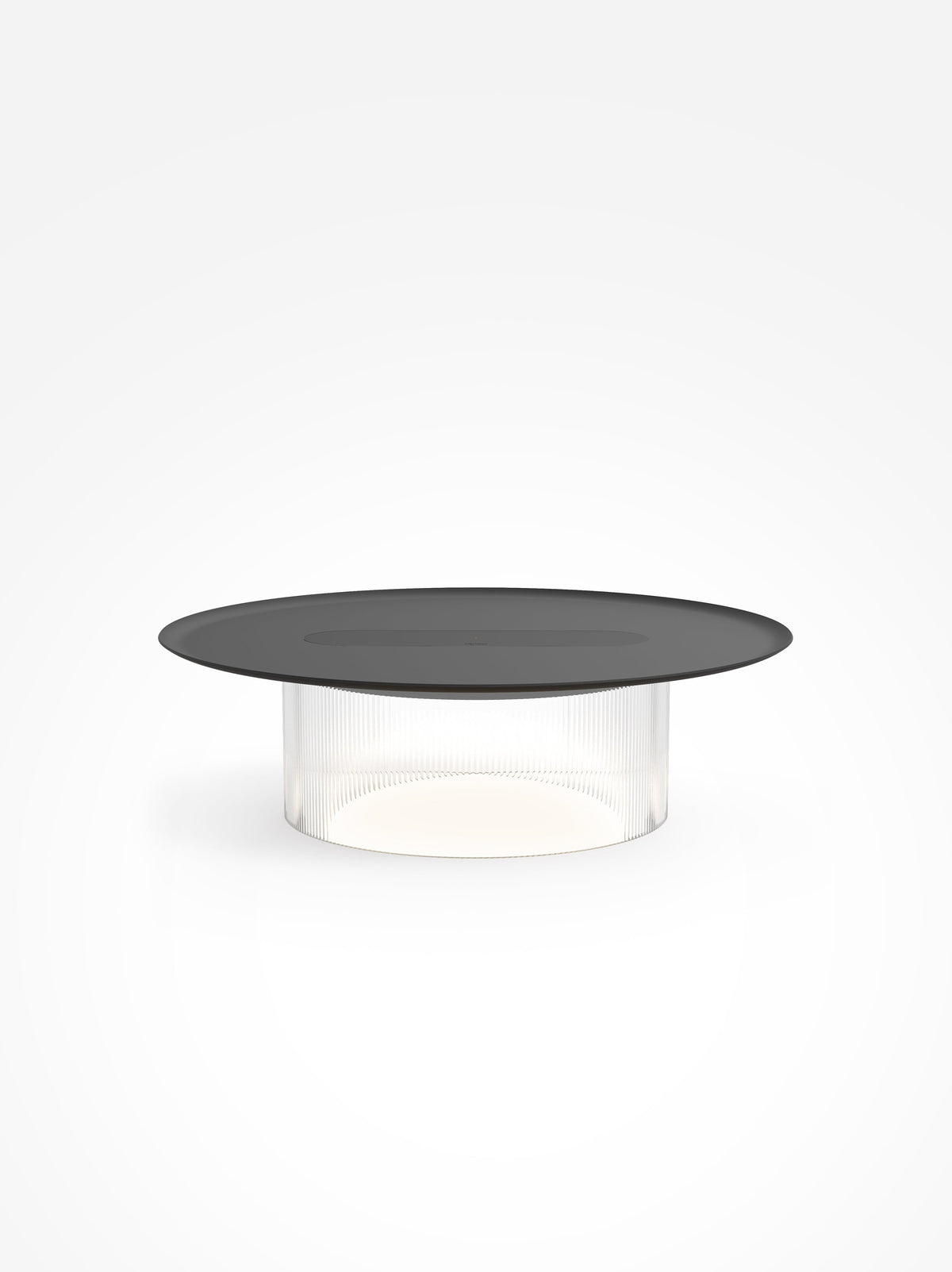 Carousel wireless-charging table lamp, clear base, black tray, 16 in tray, studio shot
