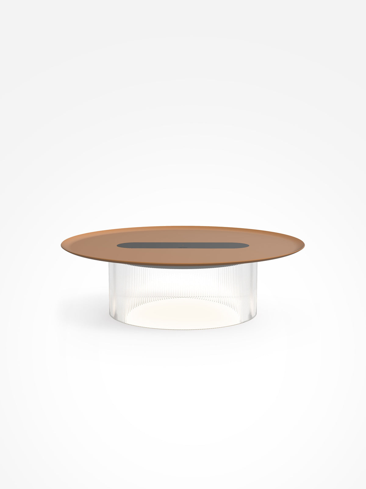 Carousel wireless-charging table lamp, clear base, terracotta tray, 16 in tray, studio shot