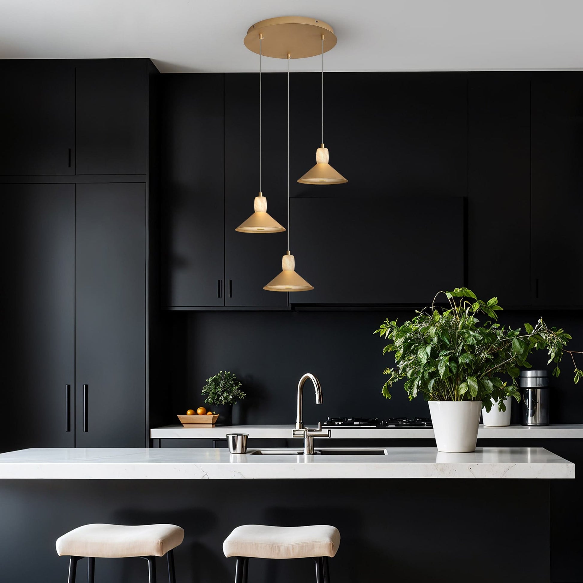 Spanish Alabaster & Aluminum Three-Light Chandelier by Finesse Decor CH-AS25-1-3G