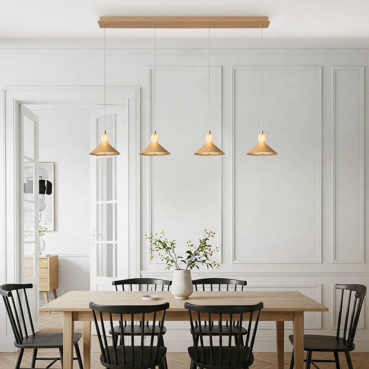 Spanish Alabaster & Aluminum Four-Light Chandelier by Finesse Decor CH-AS25-1-4G