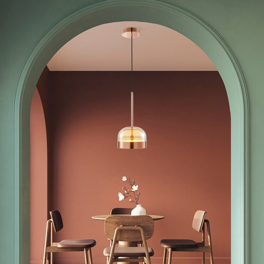Iron and Champagne Glass Pendant Rose Gold by Finesse Decor CH-DS25-1CG