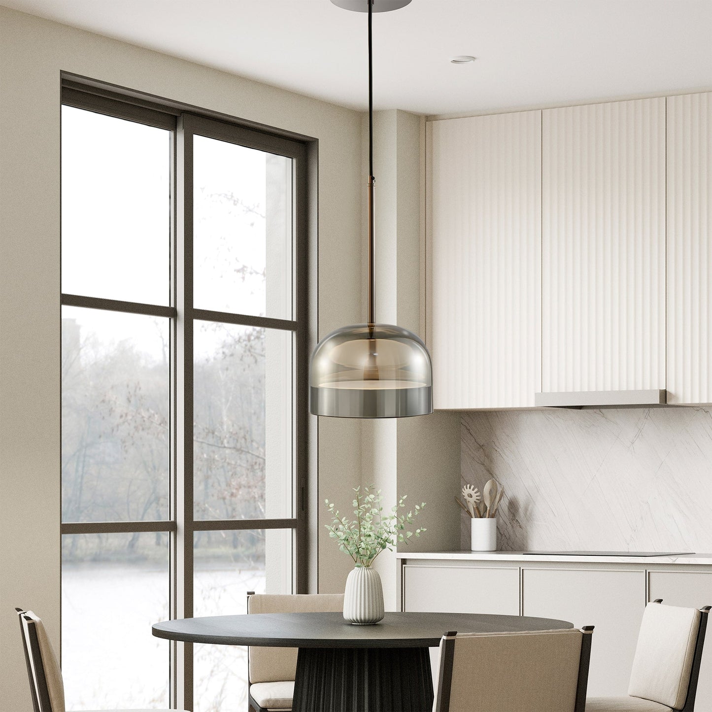 Iron and Smoky Glass Pendant Black by Finesse Decor CH-DS25-1SB