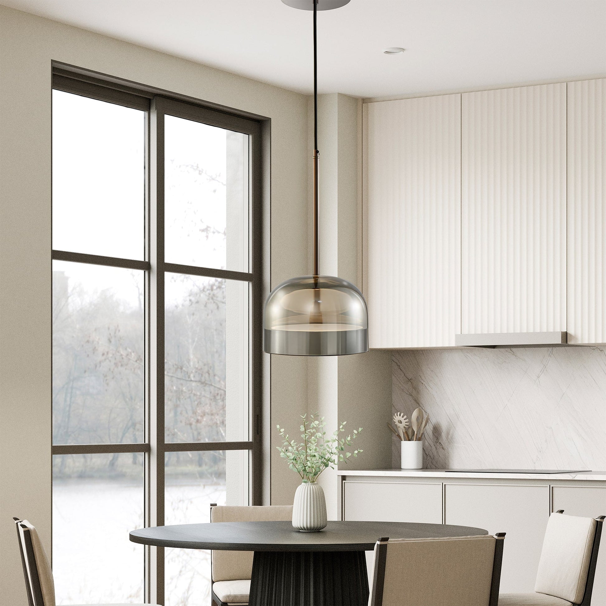 Iron and Smoky Glass Pendant Black by Finesse Decor CH-DS25-1SB