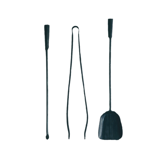 Ferro & Fuoco Fireplace Tools by Conmoto – poker, tongs and shovel side by side