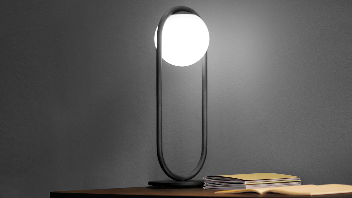 C-Ball T lamp with opal glass sphere by Stone Designs