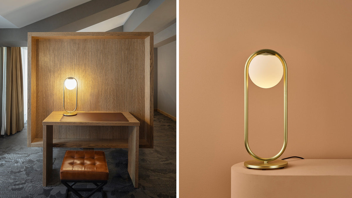 C-Ball T lamp with opal glass sphere by Stone Designs