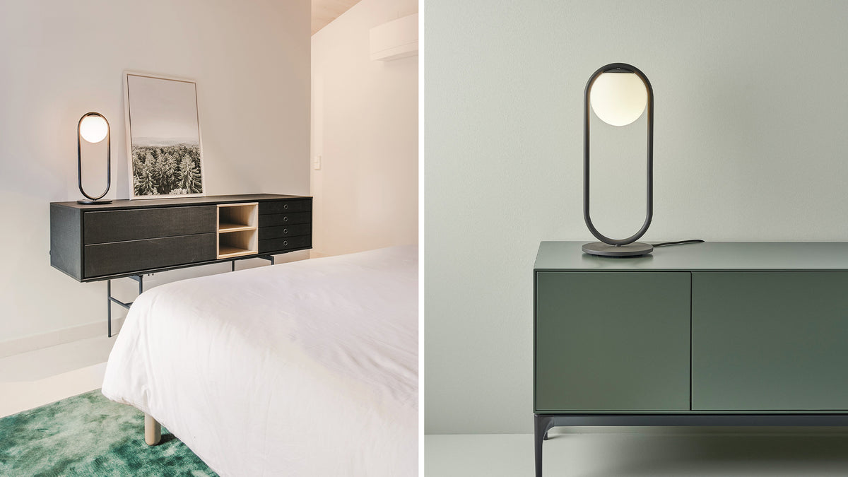 C-Ball T lamp with opal glass sphere by Stone Designs