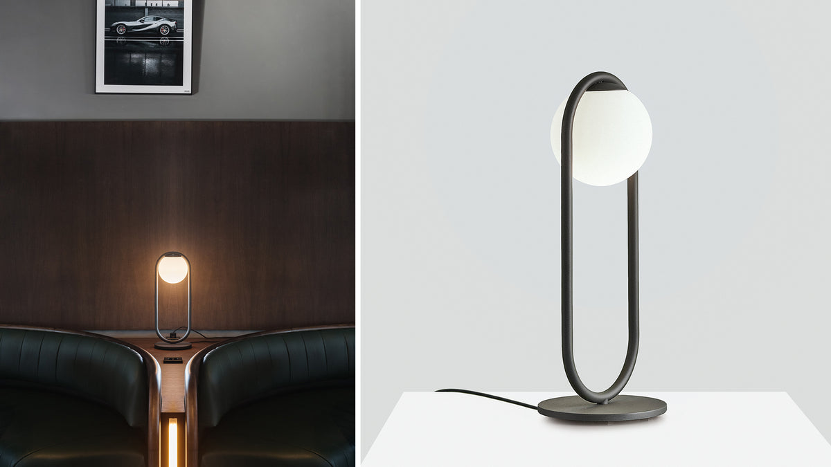 C-Ball T lamp with opal glass sphere by Stone Designs