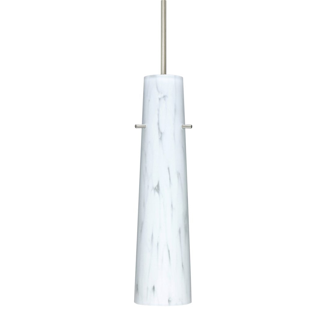 Besa Lighting Camino pendant featuring handcrafted Carrera glass with satin nickel hardware
