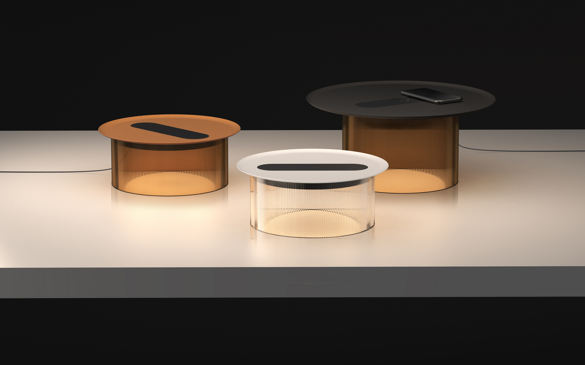 Pablo Carousel Large table lamp with wireless charging tray in a room setting