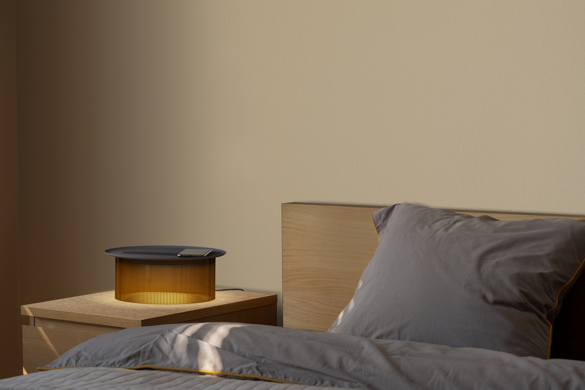 Carousel wireless-charging table lamp installed in a styled interior, scene 4