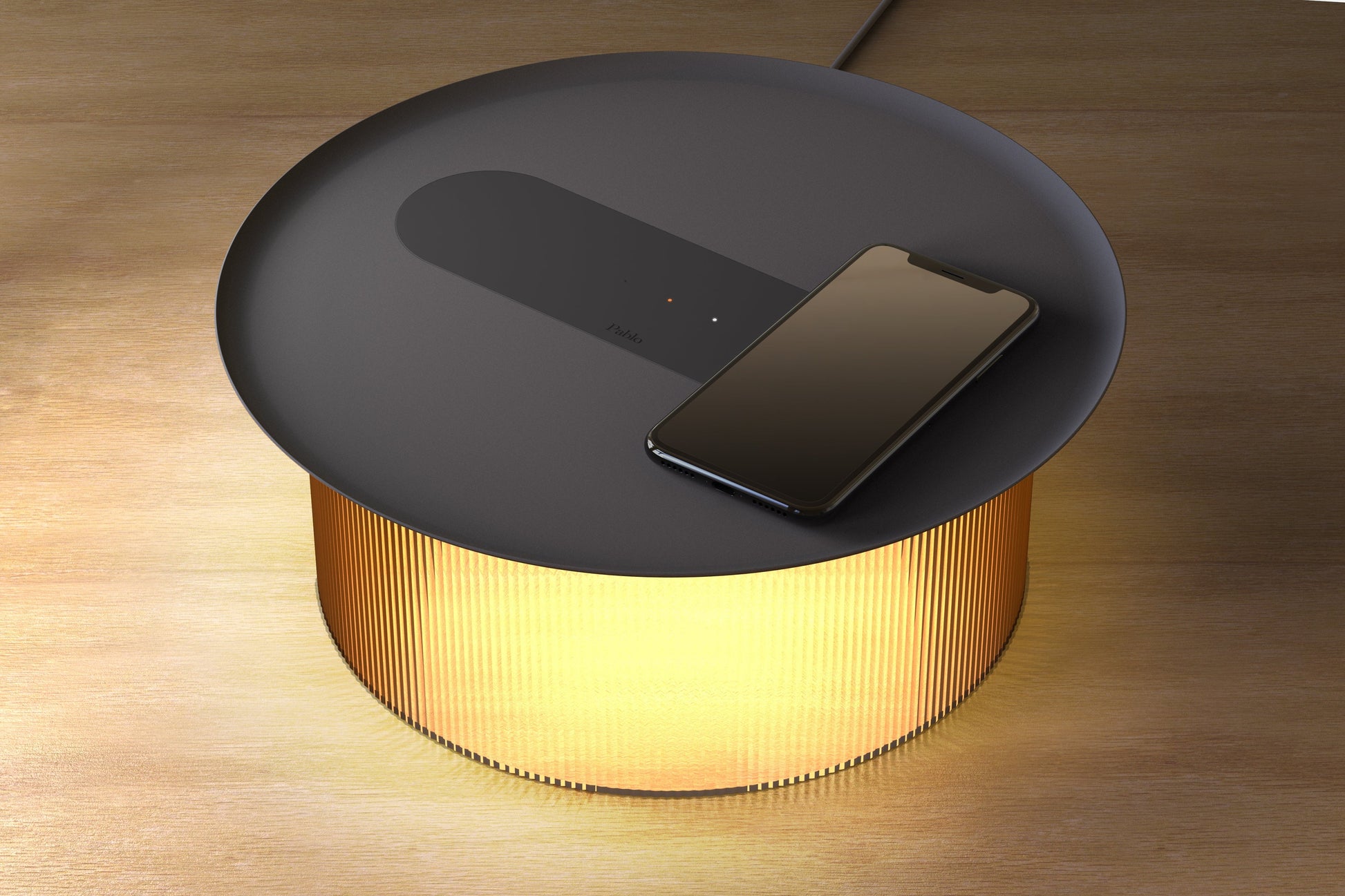 Pablo Designs Carousel Table Small Clear Base + Black Tray 12"