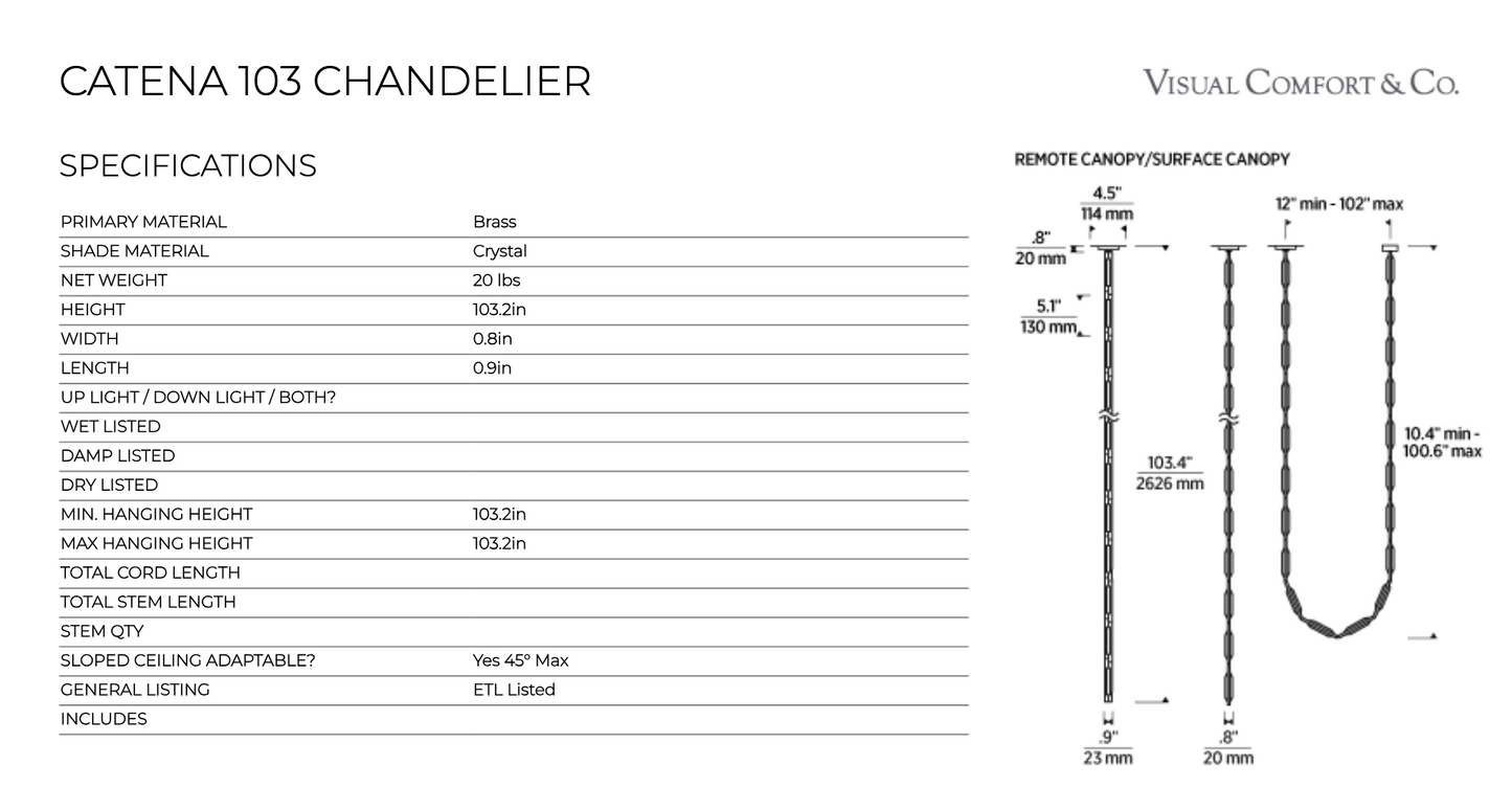 Catena 103-inch Crystal LED Chandelier by Visual & Comfort & Co