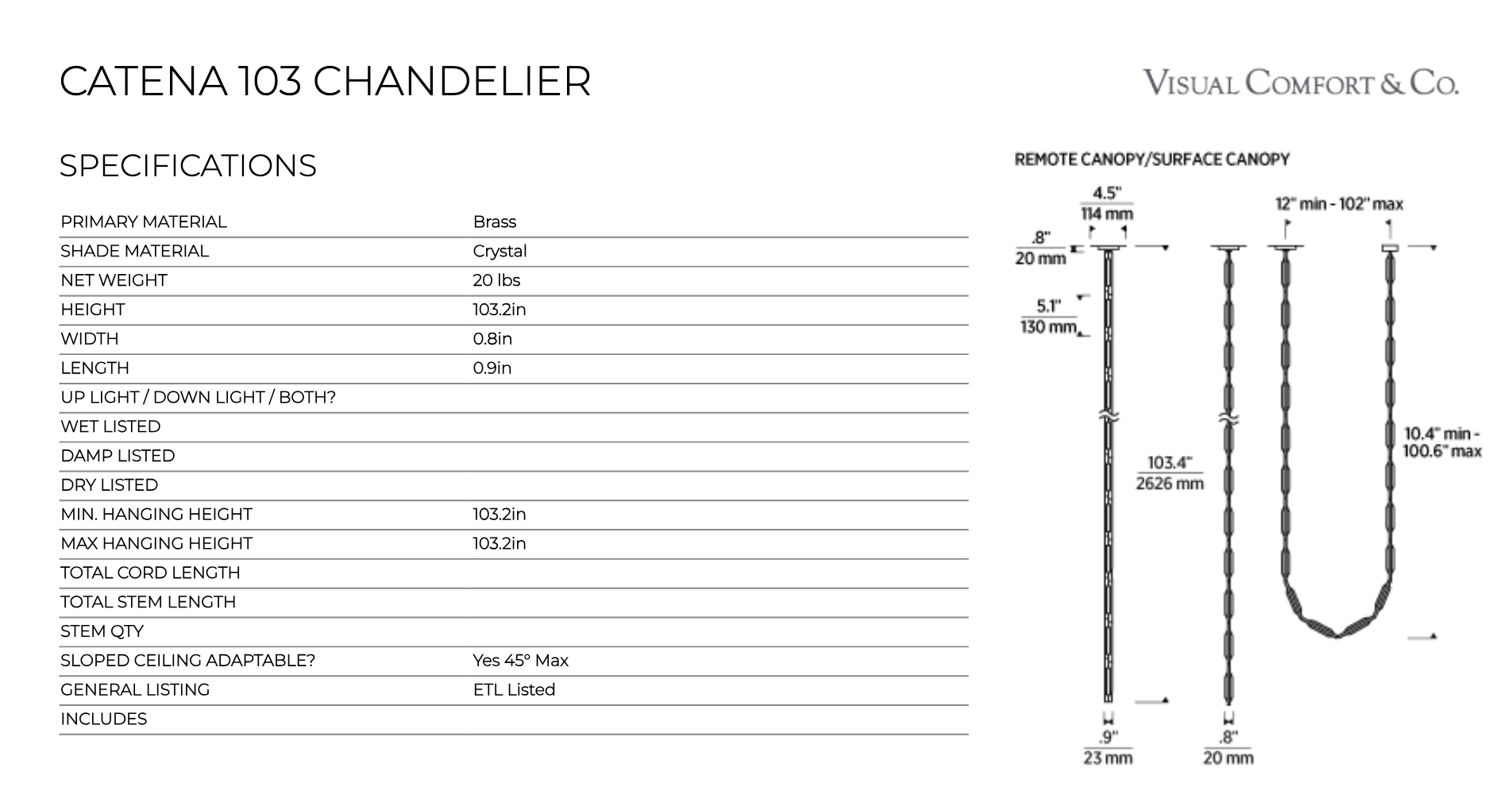 Catena 103-inch Crystal LED Chandelier by Visual & Comfort & Co