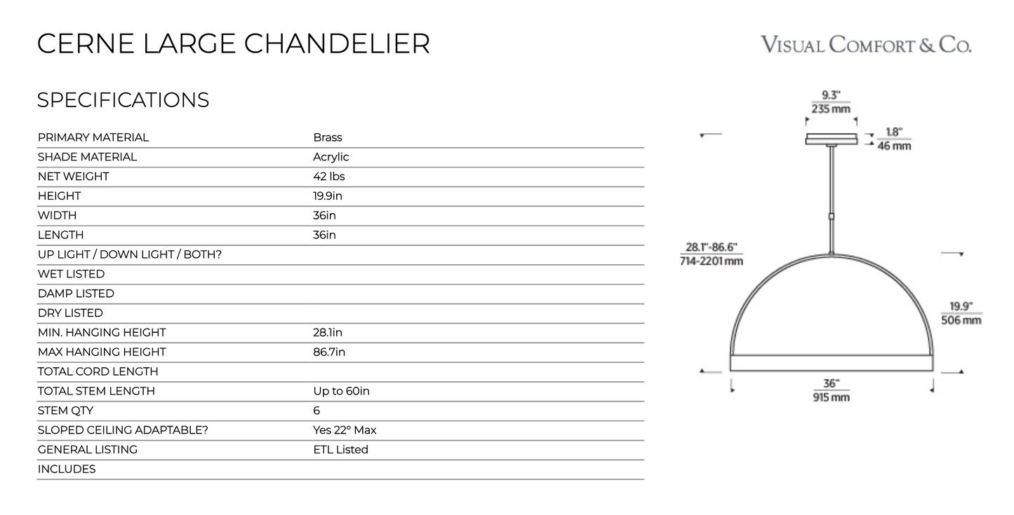 Cerne Large & Contemporary Chandelier Kwch190Nb Natural Brass by Visual & Comfort & Co