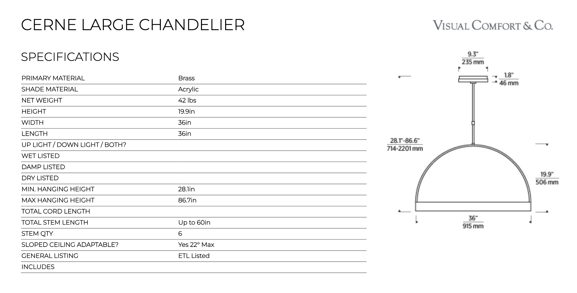 Cerne Large & Contemporary Chandelier Kwch190Nb Natural Brass by Visual & Comfort & Co