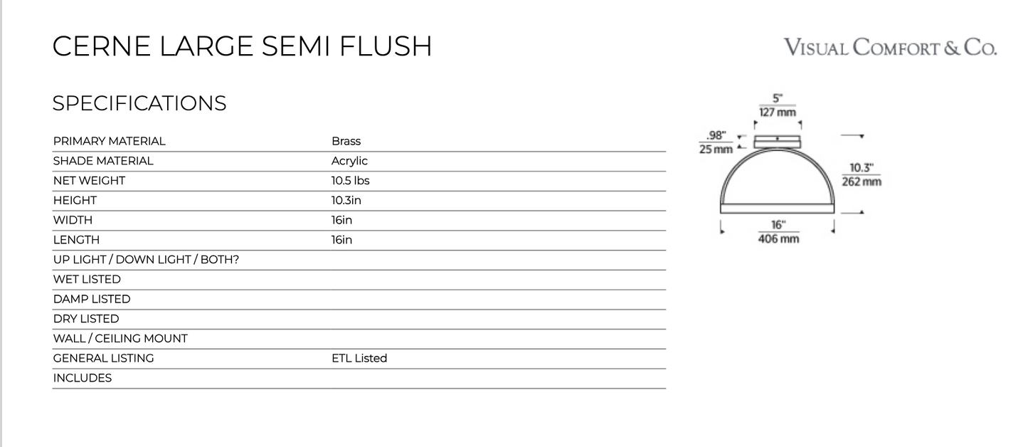 Cerne Large Kwfm19127 Semi Flush Mount by Visual & Comfort & Co