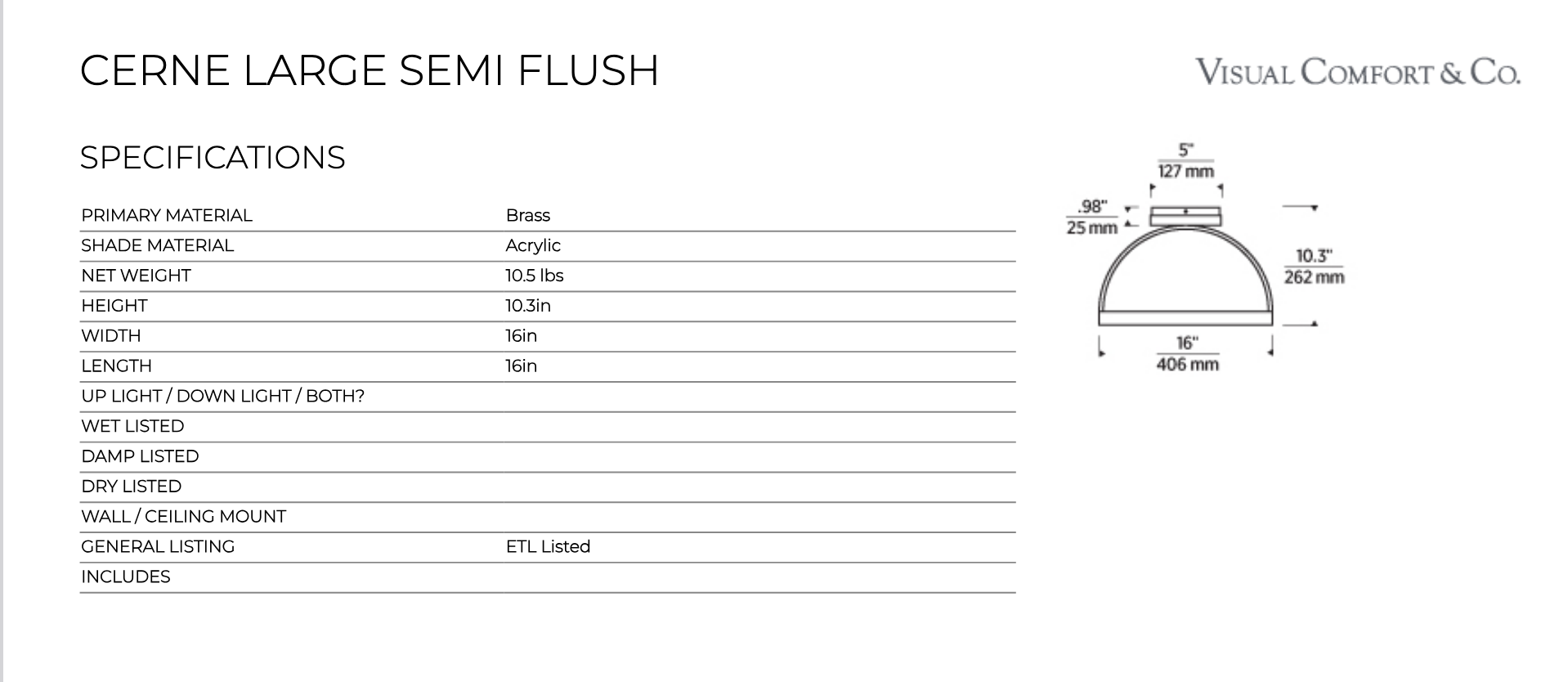 Cerne Large Kwfm19127 Semi Flush Mount by Visual & Comfort & Co