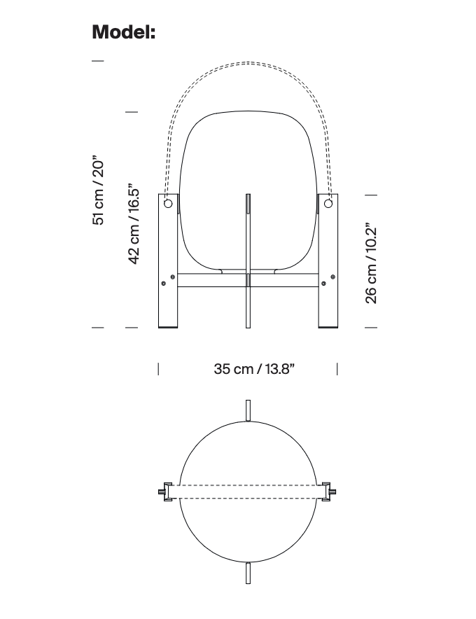 Technical line drawing illustration of Miguel Milá Cesta Metalica designer table lamp for modern interiors
