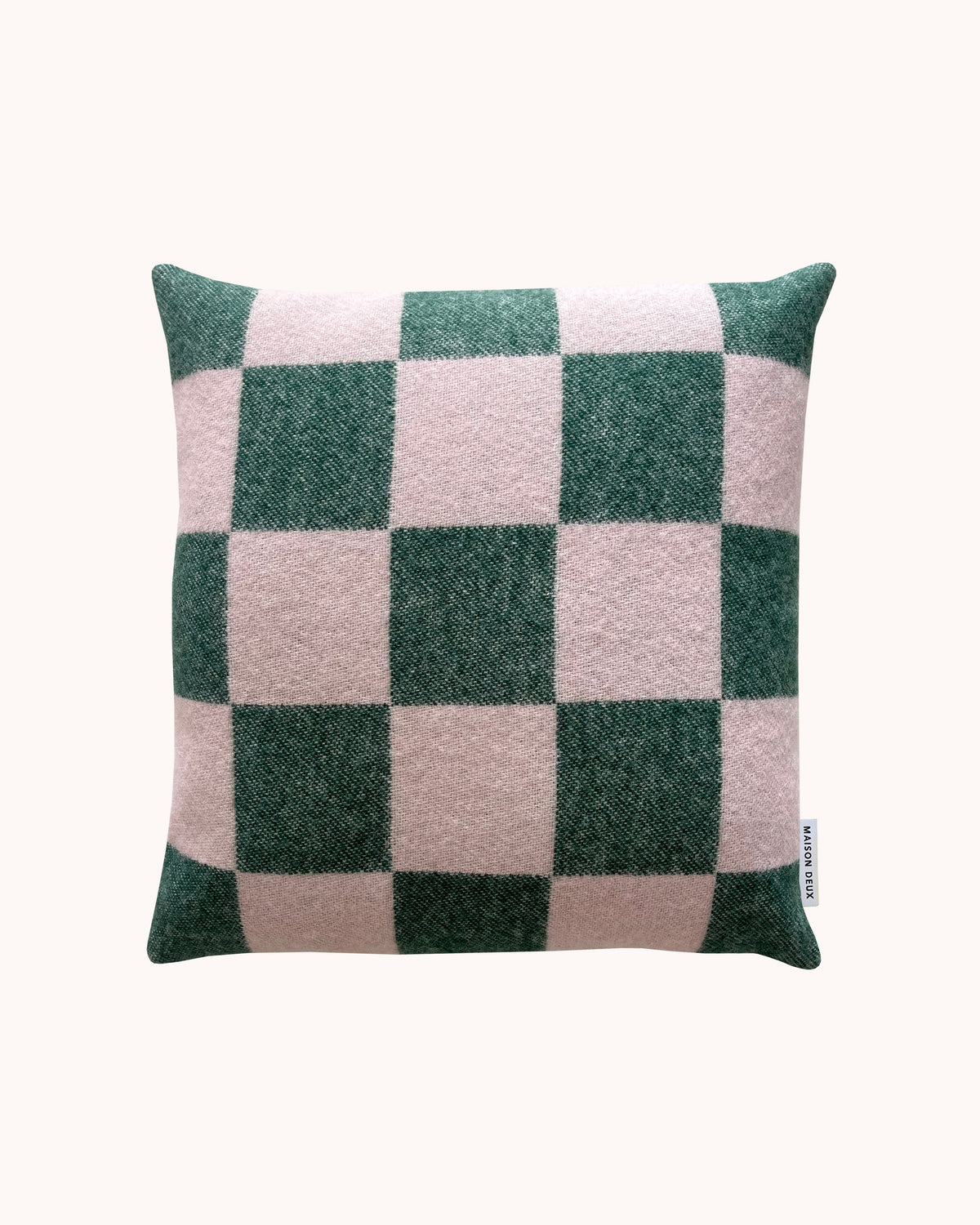 Maison Deux Checkerboard Cushion Cover in Green/Pink – detail 2